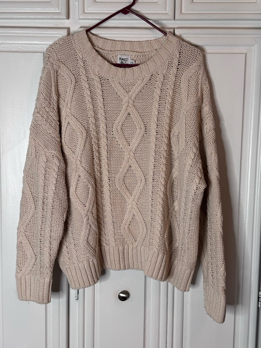 Princess Polly Cream Cable Knit Oversized Sweater L/XL Chunky Pullover